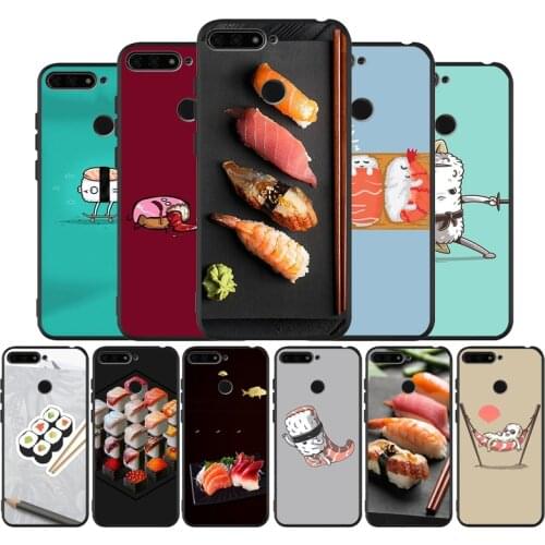 Food Sushi black Silicone Phone Case For Huawei honor 30 20 Pro 8 8X 9 10 20 Lite Mate 10 20 30 Lite Pro cover