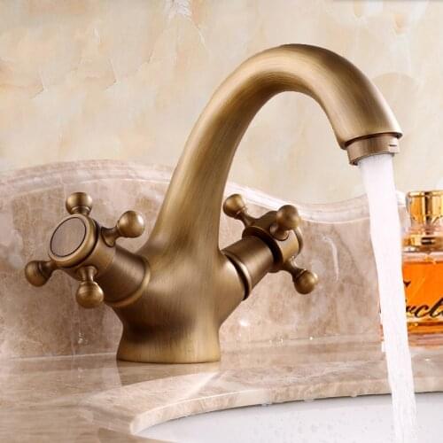 Bathroom Faucet Antique Bronze Finish Brass Basin Sink Solid Brass Faucets double Handle Water Mixer Taps Bath Crane swan neck
