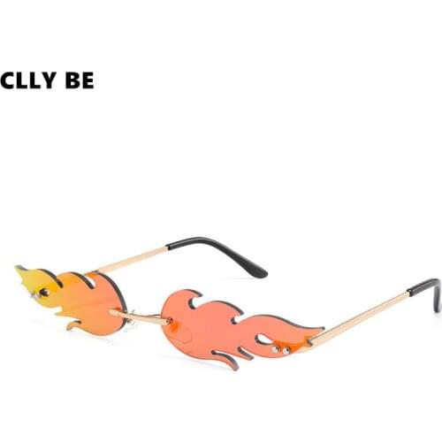 Fashion Fire Frame Sunglasses Women Men Luxury Rimless Wave Eyewear Cat Eye Narrow Sun Glasses Brand Design Vintage Eyewear