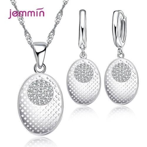 Wedding Engagement Jewelry Sets Women 925 Sterling Silver Water Drop CZ Crystal Pendant Necklace Earrings Sets