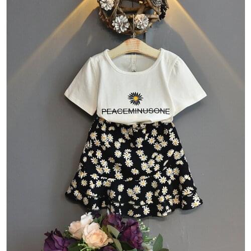 Thunderers Kids Clothes For Baby Girls 2020 New Summer Letter Short Sleeve + Small Daisy Skirt 2pcs Suit Childrens Clothing Set