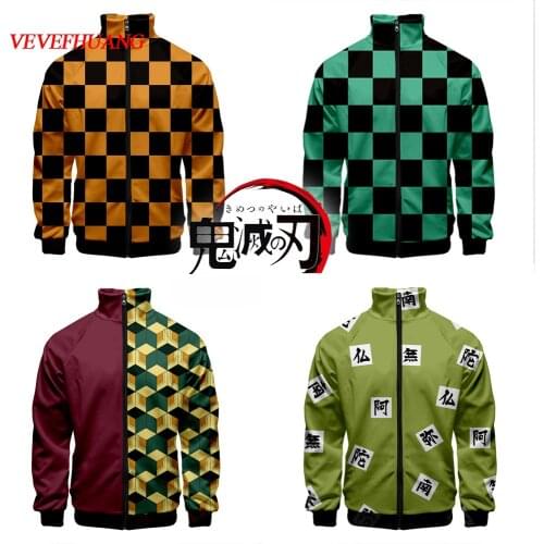 VEVEFHUANG Anime Demon Slayer Kimetsu No Yaiba Tanjiro Kamado Nezuko Cosplay Men Zipper Jackets Sweatshirts Halloween Costumes