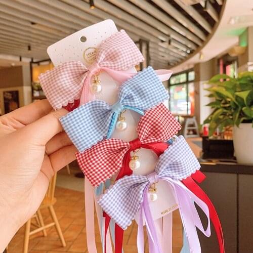 Women Girl Hair Ribbon Clip Pin Plaid Bow Kid Hairpins Barrettes Hairgrip Sweet Hair Accessories Headwear