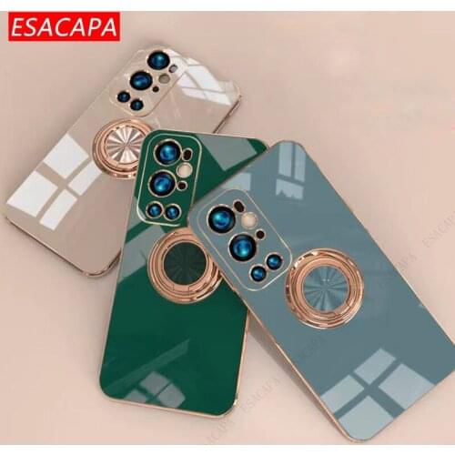 6D Plating Ring Stand Holder Phone Case For Oneplus 9 Pro Protection Camera Lens Soft Silicone Shockproof Case For One plus 9