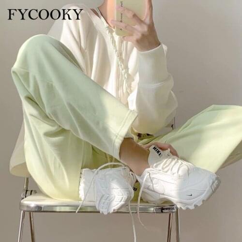 Green Korean Fashion Baggy Sweatpants Women Summer 2021 New Loose Straight Casual Wide Leg Pants Plus Size S-2XL