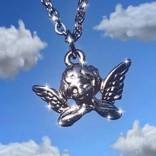 Retro Style Silver Color Love Angel Pendant Necklace for Women Cute Wings Short Necklaces Female Fashion Jewelry Clavicle Chain