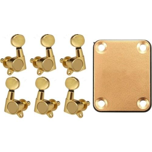 1set Gold Neck Plate with 4 Screws & 6 Pieces Guitar String Tuning Key Pegs/Machine Head Knobs(for Left and Right)