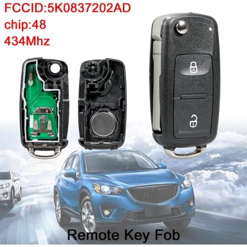 2 Buttons 433MHz Keyless Smart Remote Car Key Fob with ID48 Chip5K0837202AD Fit for VW Volkswagen Transporter 2011-2016