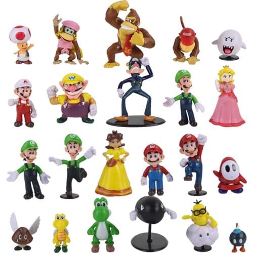 22pcs/set 3-7cm Super Mario Mini Dolls Mario Luigi Donkey Toad Bowser Yoshi Koopa PVC Cartoon Cute Model Figure Toys