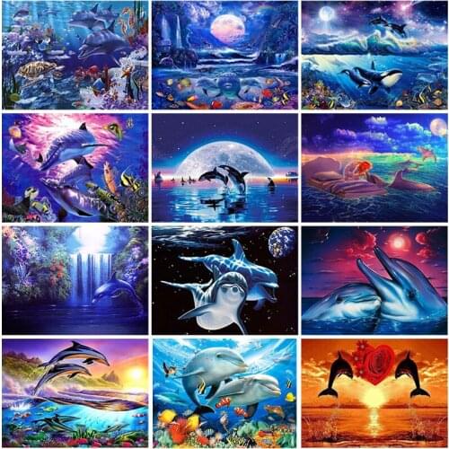 5D Diamond Painting Dolphin Full Square Round Diamond Embroidery Animals Pictures Rhinestone Mosaic Cross Stitch Home Decor Gift