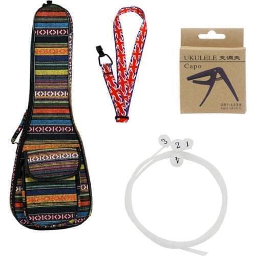 Ukulele Kit 23inch Ethnic Ukulele Bag+U630 String+Flag Style Strap+Capo Delicate Ukelele Set Musical Instrument Accessories