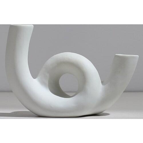 HX5B Nordic Minimalism White Ceramic Vase Abstract Modern Irregular Shaped Geometric Flower Pot Art Exhibition Hall Home Office