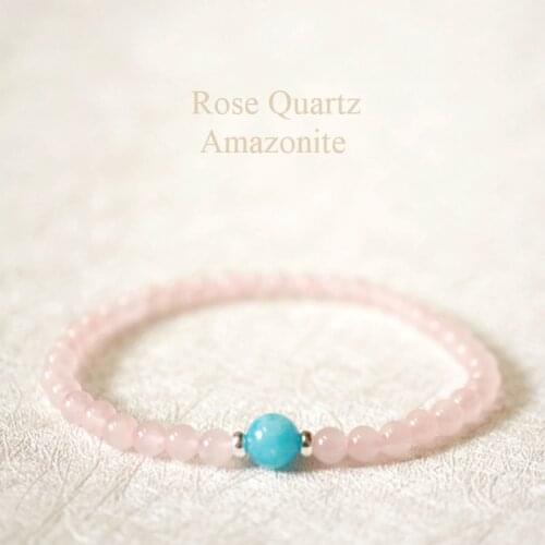 Lily Jewelry Rose Quartz Amazonite Streched Bracelet Sterling Silver Women Bracelet for Love Health Relationships Dropshipping