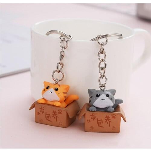 Cute Little Box Cat Key Chain Women Men Kawaii Kitten Car Keychain Fashion Letter Keyring Animal Jewelry Dating Anniversary Gift