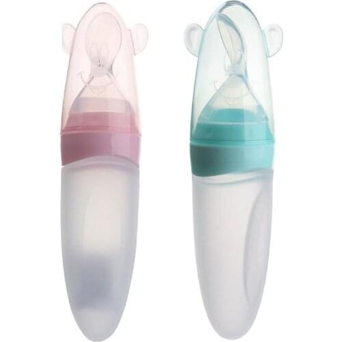 Baby 90ml squeeze rice cereal feeding bottle baby infant rice cereal spoon silicone complementary food tableware