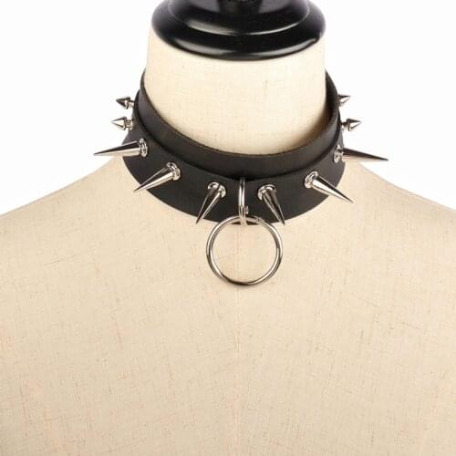 Cosplay Harajuku Punk Rock Gothic Necklace Fashion Sexy PU Leather Heart Round Spike Collar Choker Necklace Body Accessories Emo