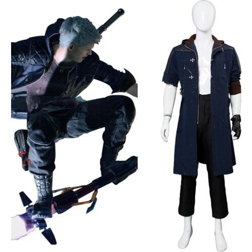 DMC 5 Nero Cosplay Costume Nero Jacket Coat Damaged Version DMC Jacket+Glove+Wrist Band Set Halloween Carnival Costume