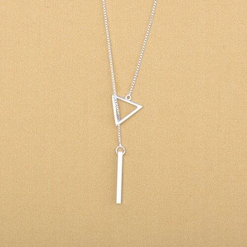 Geometric 925 Sterling Silver Long Bar Tringle Pendant Necklaces Jewelry For Women 2018