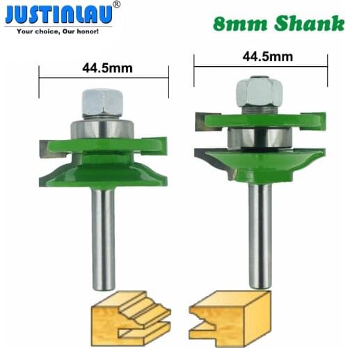 JUSTINLAU 2pcs 8mm Shank Joint Assemble Router Bits Tongue & Groove T-Slot Milling Cutter for Wood Woodwork Cutting Tools