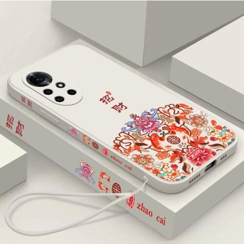 Chinese Auspicious Retro Palace Soft Gel Liquid Phone Cases For Huawei Nova8Pro Casing With Phone Straps