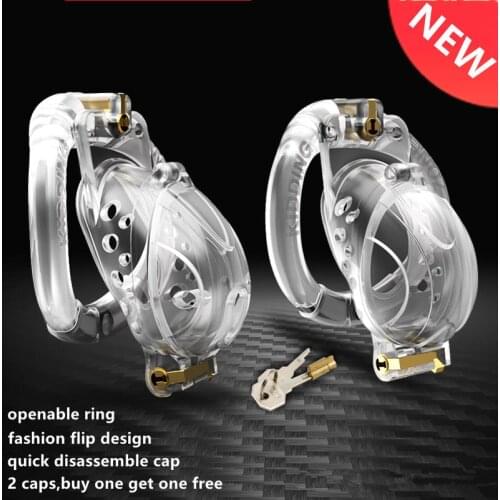 2021 New Arrival Flip Design Male Chastity Device Openable Ring Quick Disassemble Cock Cage Cap with 4 Penis Rings Adult Sex Toy