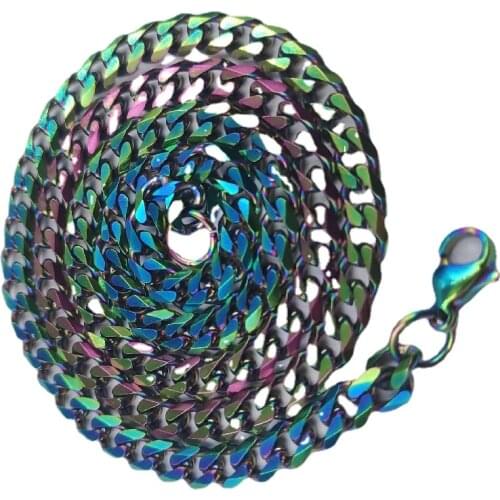 Lgbt Curb Cuban Link Chain Necklace for Men Women Stainless Steel Basic Punk Fashion New Six-Sided Cut Colorful Jewelry Gifts