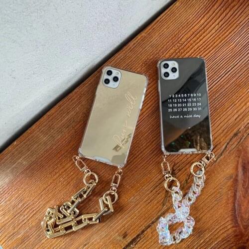 Hot Sale Luxury Mirror Label Design Phone Case with Bracelet for iPhone 12 Fashion Style Cover for iPhone 11/6/7/8/X/XR/XS/MAX