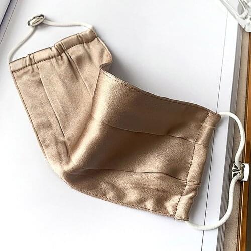 Fashion Women Silk Mask For Face Cover Gold Sliver Pink Summer Dress Masks Female Masque 2-Layers Breathable Maska Decoration