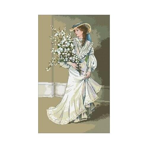 Dim 03767-Beauty with flowers Counted Cross Stitch 11CT 14CT 18CT DIY Chinese Cross Stitch Kits Embroidery Needlework Sets