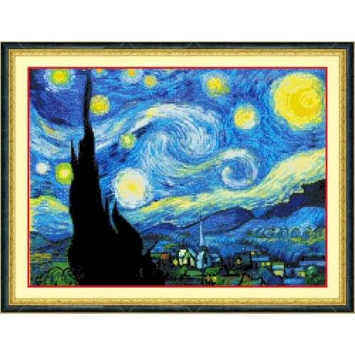 Cross Stitch Kits Beginners Kids The Starry Night 11 CT 23"X 18", DIY Handmade Needlework Set Cross-Stitch Cotton Silk