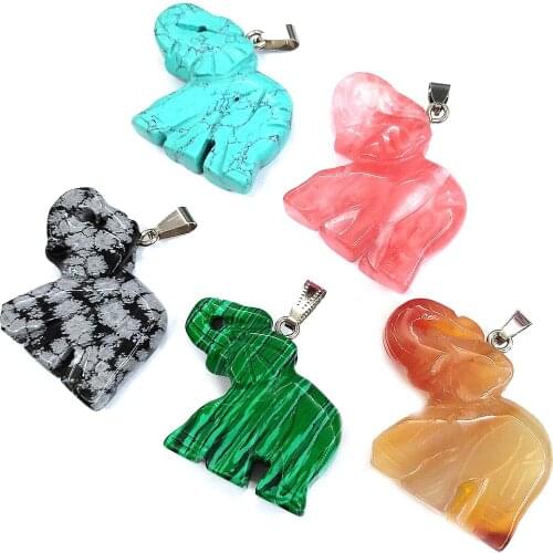 Natural Stone Agates Malachite Turquoises Pendants Charms For Making DIY Necklace Jewelry Findings Size 35x40mm