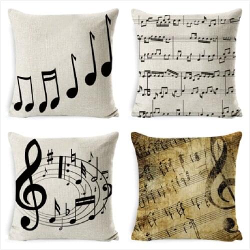 Music Series Cushion Cover Note Printed High Qulity Cotton Linen Decorative Pillow Case Car Seat 45*45cm Pillowcase