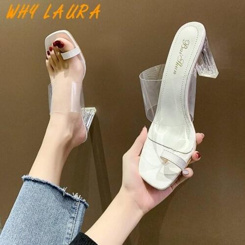 2021 New Woman Slipper PVC Jelly Crystal Heel Transparent Woman Sexy Put Toe High Heel High Heel Shoes 35-42