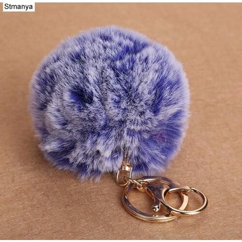New Men Bicolor Gradient Hairball Top Quality Car Key Ring Bag Charm Accessories Hot Women Best Couple gift Jewelry K2043