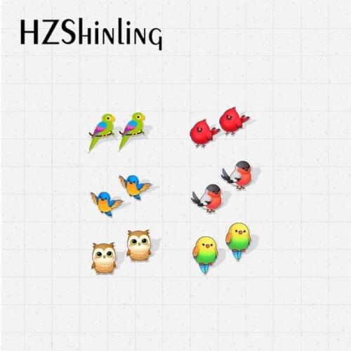 New Cute Colorful Kawaii Owl Parrots Epoxy Acrylic Resin Stud Earrings Handcraft Earrings for Kids