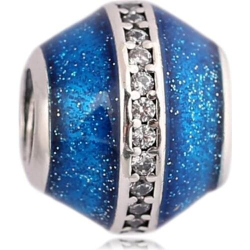 Original Enamel Midnight Blue Orbit Charm With Crystal Charm Fit 925 Sterling Silver Charm Bracelet Bangle DIY Jewelry