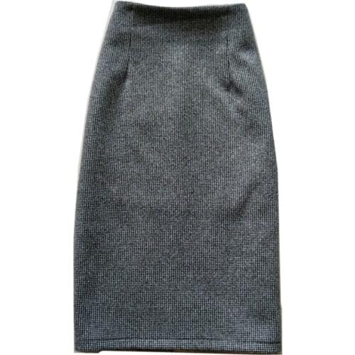 Autumn winter warm woolen skirt women high waist package hip split step pencil skirt plus size