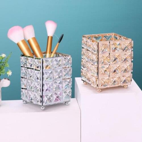 Luxury Metal Crystal Makeup Brush Holder Gold Silver Diamond Cosmetic Brushes Storage Tube Cosmetic Pen Box Organizer