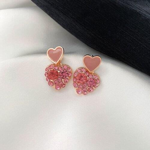 Pink love earrings new Korean temperament hypoallergenic Tiny Ear Studs Fashion Simple Heart exquisite High Quality Earrings