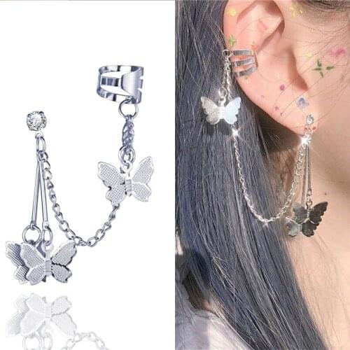 New Punk Butterfly Clip Earring Fashion Metal Earrings for Teens Women Men Ear Cuffs Cool Jewelry Vintage Retro Chain Earings