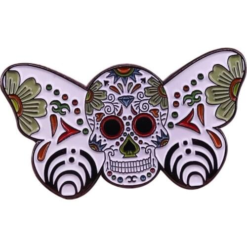 Gorgeous Sugar Skull Moth Pin Beautiful Garden Themed Horror Butterfly Badge Goth Accessory Nature Lovers Gifts