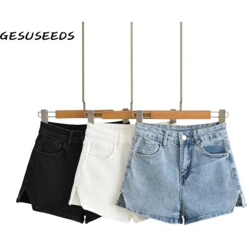 2021 Summer Shorts Women High Waist Denim Shorts Vintage Baggy Jeans Chic Casual Jeans Shorts Black White Split Streetwear Women