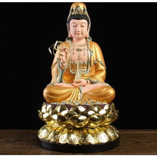 30CM Asia HOME shrine protection Buddhism bless family safe health good luck golden body Guan yin Avalokitesvara Buddha statue