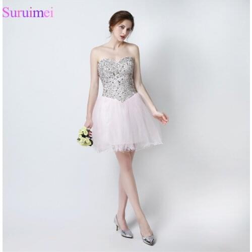Light Pink Prom Dresses Short Mini Tulle Beaded Cheap Prom Dress Graduation Party Gown