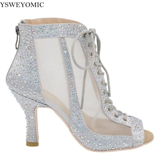 9cm Cuban Heel Salsa Dance Shoes White Black Red Color Rhinestones thicker Insole High Quality Trainning Dance Shoes Latin Women