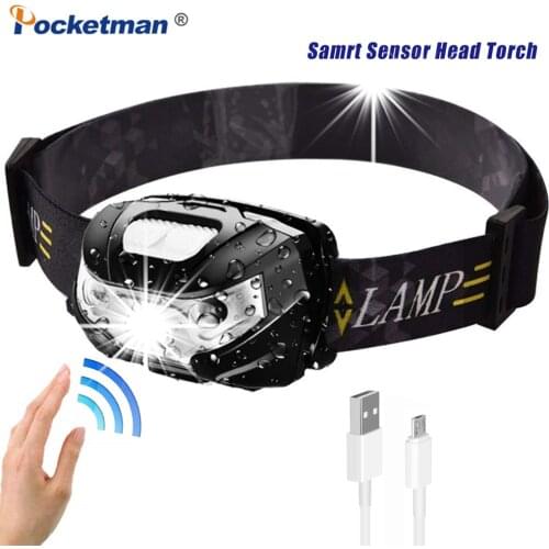 Pocketman Ultra Bright LED HeadLight 10000LM Motion Sensor Headlamp Rechargeable Head Lamp Mini Light with 5 Modes Multifuction