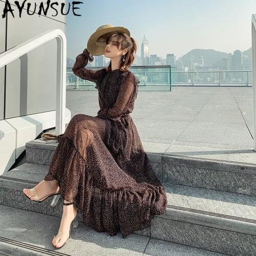 AYUNSUE Fashion High Waist Dress Female Bohemian Style Dresses for Women Summer 2021 Chiffon Long Slim Dress Roupas Feminina