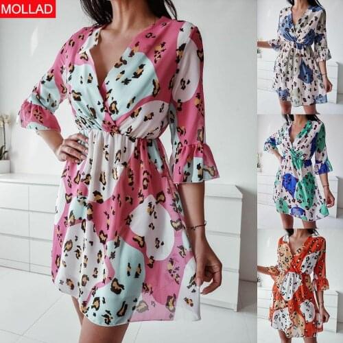 2021 Summer Loose Stitching Lotus Leaf Half Sleeve Leopard Print Dress