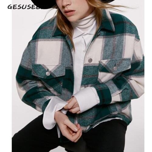 Winter coats and jackets women green plaid jackets loose plus size korean jackets ladies oversized jacket coats female Autumn