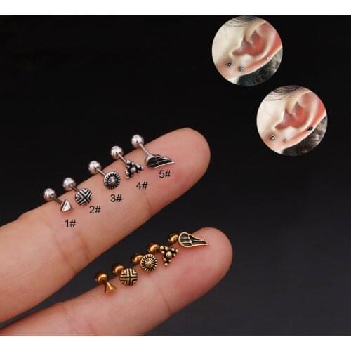 1PC Small Stainless Steel Stud Earrings for Women Piercing Cartilage Earring Retro Helix Tragus Rook Lobe Screw Back BodyJewelry